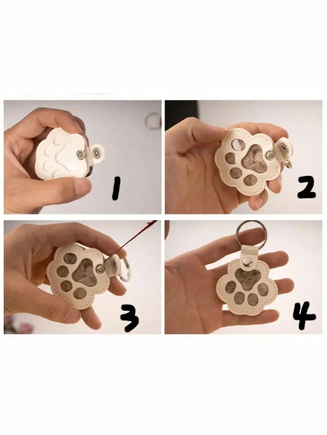 Custom PU Leather Pet Hair Keychain Keepsake Cat and Dog Hair Keychain Memorial Pet Hair Capsule Keychain Souvenir